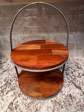 Hearth & Hand Magnolia 2-Tier Wood & Galvanized Metal Cake Dessert Stand